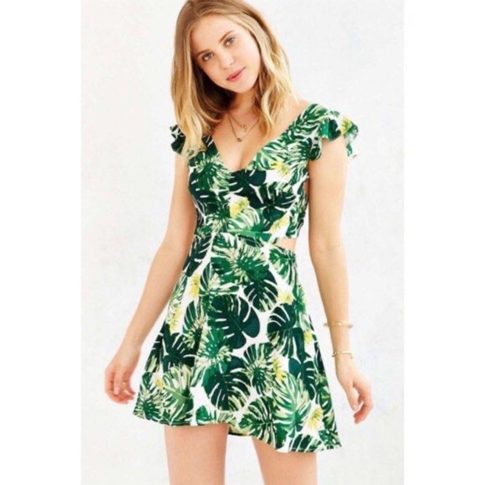 For love and lemons x UO monstera tropical tie back cutout dress x small